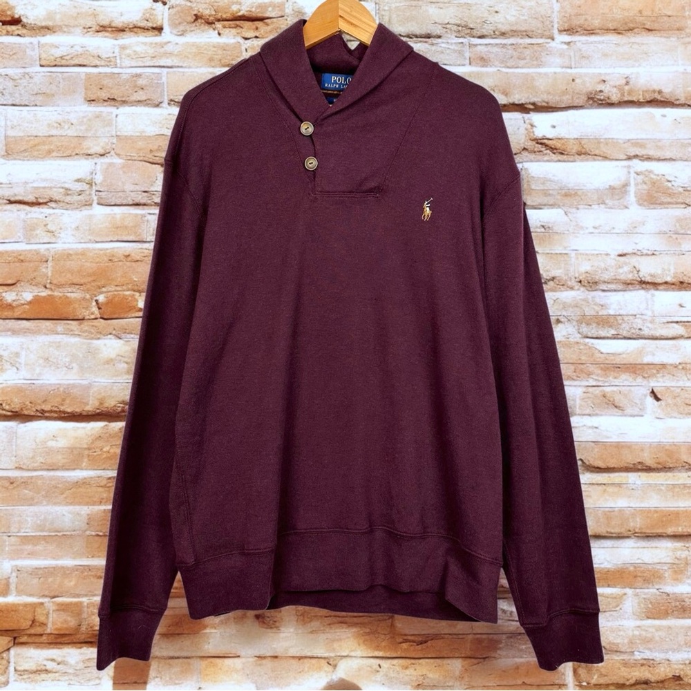 Polo Ralph Lauren Estate French Rib Button Shawl Mock Neck Pullover Sweater